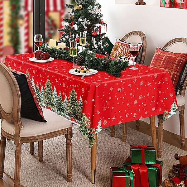 2 Pack Christmas Plastic Tablecloths 54 X 108inch Xmas Tree Snowflakes Disposable Table Cover Red Rectangle Tablecloth Decorations for Home Christmas Holiday Party Supplies - Image 6
