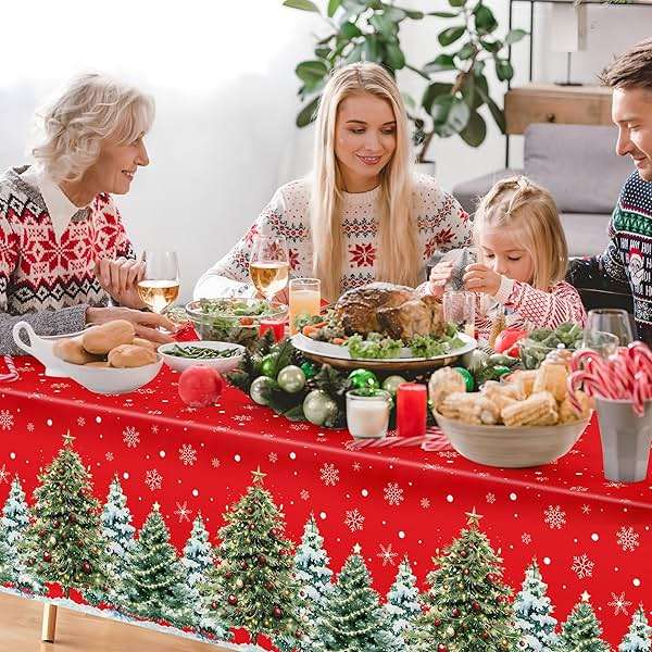 2 Pack Christmas Plastic Tablecloths 54 X 108inch Xmas Tree Snowflakes Disposable Table Cover Red Rectangle Tablecloth Decorations for Home Christmas Holiday Party Supplies - Image 7
