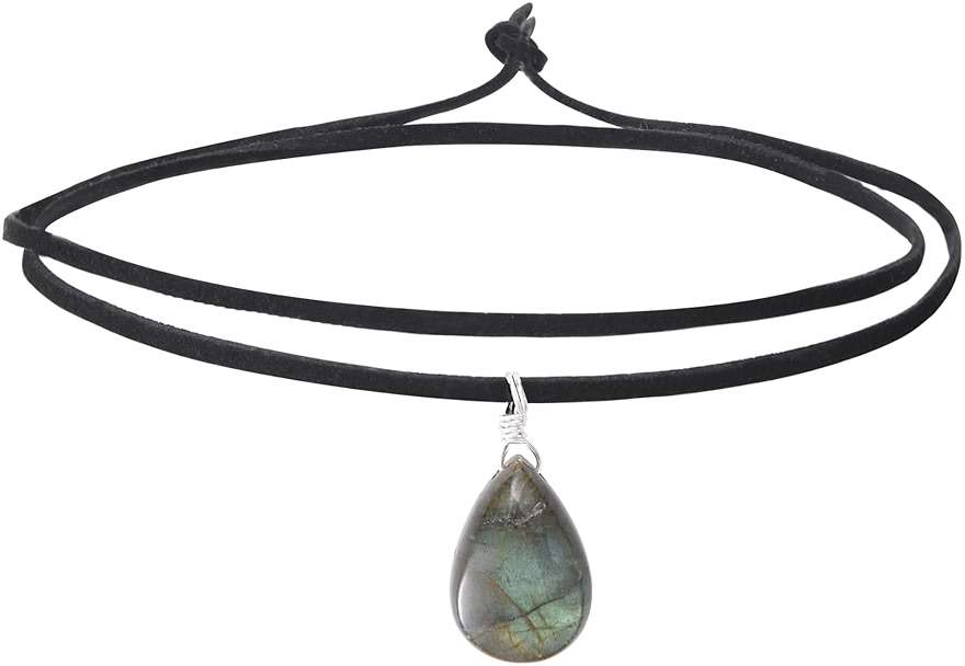 RareLove Black Leather Layering Choker Necklace for Women 925 Sterling Silver Teardrop Labradorite Stone Pendant Healing Crystal Necklace Gothic Boho Anxiety Jewelry - Image 1