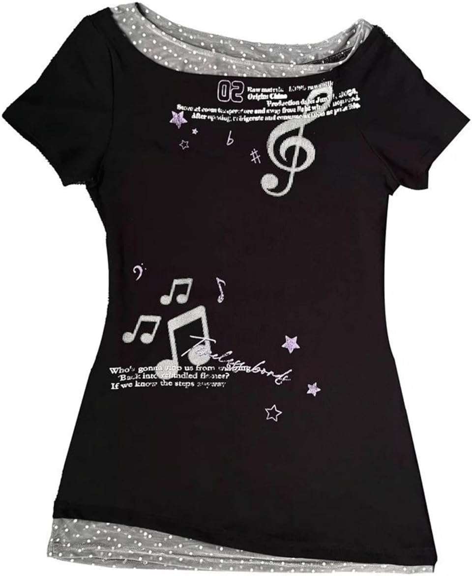 TYATVS Emo Grunge Tops Y2k Harajuku Music Note Shirt Vintage Gothic 2000s Clothing Whimsy Twee Tees Alt Clothes - Image 1
