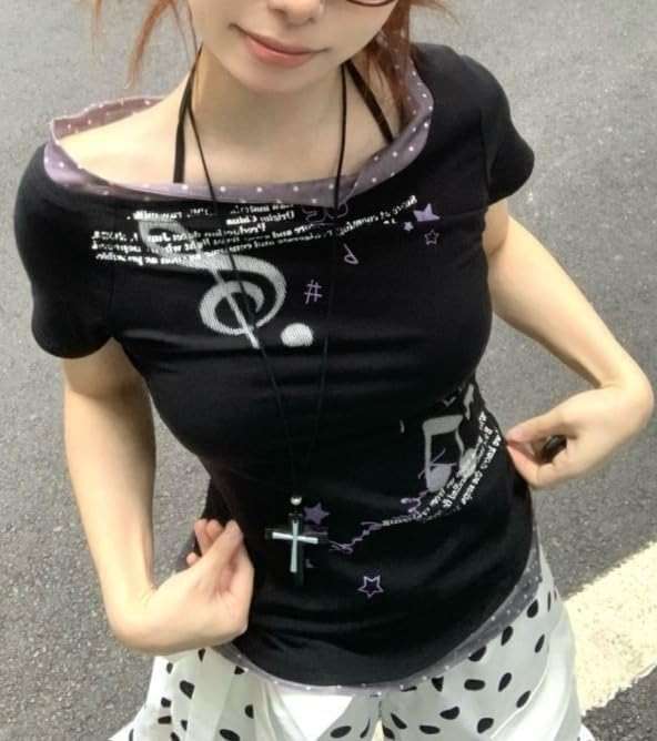 TYATVS Emo Grunge Tops Y2k Harajuku Music Note Shirt Vintage Gothic 2000s Clothing Whimsy Twee Tees Alt Clothes - Image 4