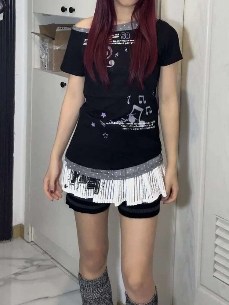 TYATVS Emo Grunge Tops Y2k Harajuku Music Note Shirt Vintage Gothic 2000s Clothing Whimsy Twee Tees Alt Clothes - Image 5