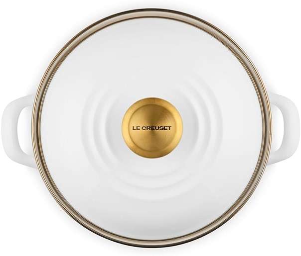 Le Creuset Enamel on Steel Traditional Petite Stockpot, 3.8 qt., White with Gold Accents - Image 3