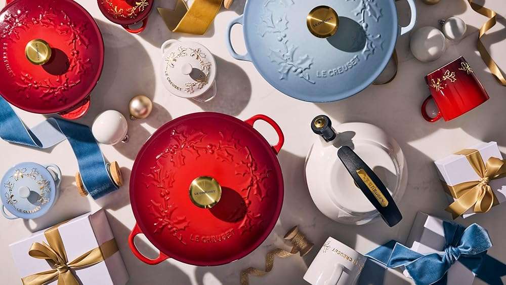 Le Creuset Stoneware Holly Collection Mini Round Cocotte, 8 oz., Cerise with Gold Applique - Image 6