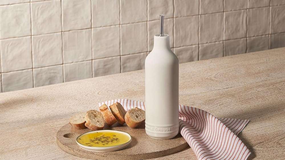Le Creuest Stoneware Signature Oil Cruet, 20 oz., Cerise - Image 2