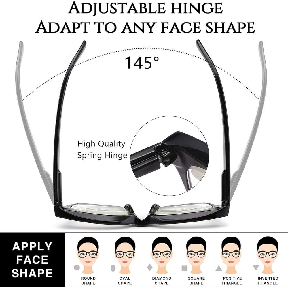 Hubeye Square Reading Glasses for Women Men Blue Light Blocking Computer Fashion Style Readers with Spring Hinge - Image 5