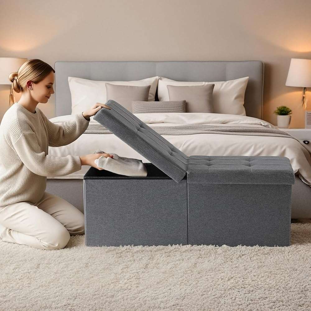 Snuvid 35-INCH Storage Ottoman Bench, Footrest with Storage, End of Bed Bench Coffee Table for Living Room, Bedroom, Entryway, Dark Gray - Image 2