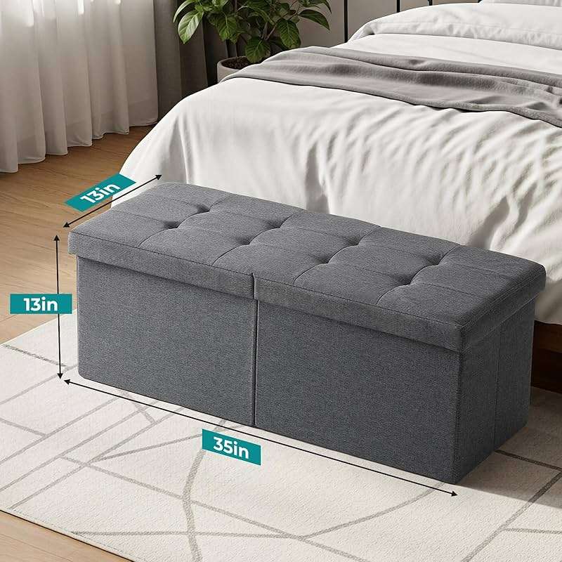 Snuvid 35-INCH Storage Ottoman Bench, Footrest with Storage, End of Bed Bench Coffee Table for Living Room, Bedroom, Entryway, Dark Gray - Image 3