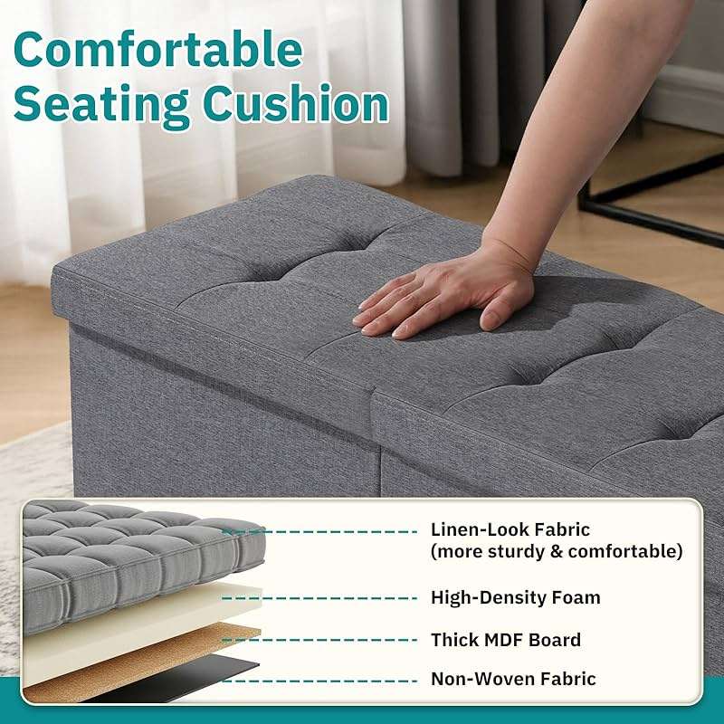 Snuvid 35-INCH Storage Ottoman Bench, Footrest with Storage, End of Bed Bench Coffee Table for Living Room, Bedroom, Entryway, Dark Gray - Image 4