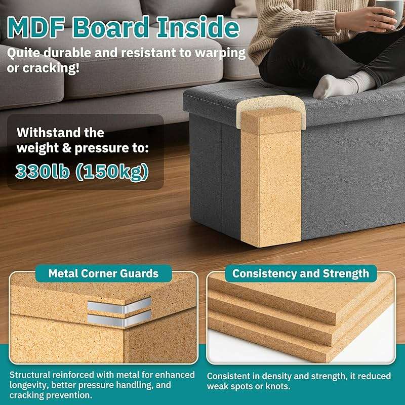 Snuvid 35-INCH Storage Ottoman Bench, Footrest with Storage, End of Bed Bench Coffee Table for Living Room, Bedroom, Entryway, Dark Gray - Image 5