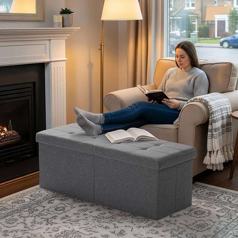 Snuvid 35-INCH Storage Ottoman Bench, Footrest with Storage, End of Bed Bench Coffee Table for Living Room, Bedroom, Entryway, Dark Gray - Image 6