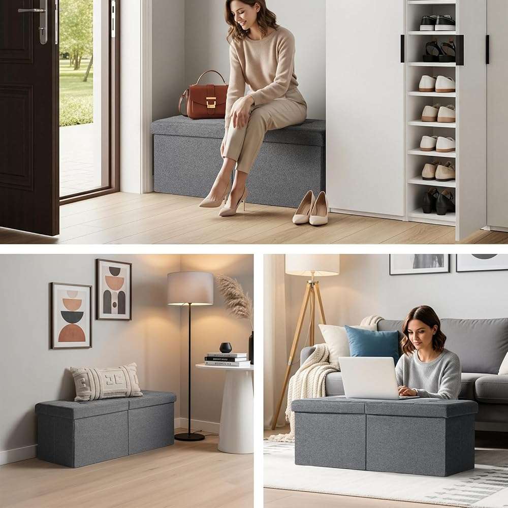 Snuvid 35-INCH Storage Ottoman Bench, Footrest with Storage, End of Bed Bench Coffee Table for Living Room, Bedroom, Entryway, Dark Gray - Image 7