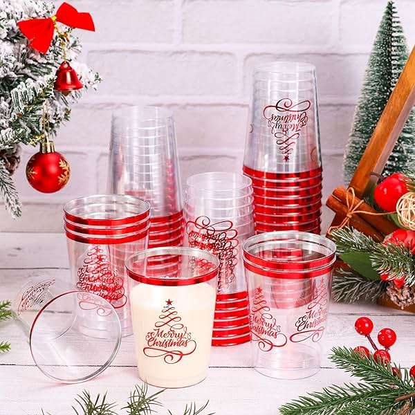 FYSUIMU 50Pcs Christmas Plastic Cups 10 Oz Xmas Tree Party Drinking Cup Disposable Clear Wine Glasses for Holiday Party Supplies - Image 2