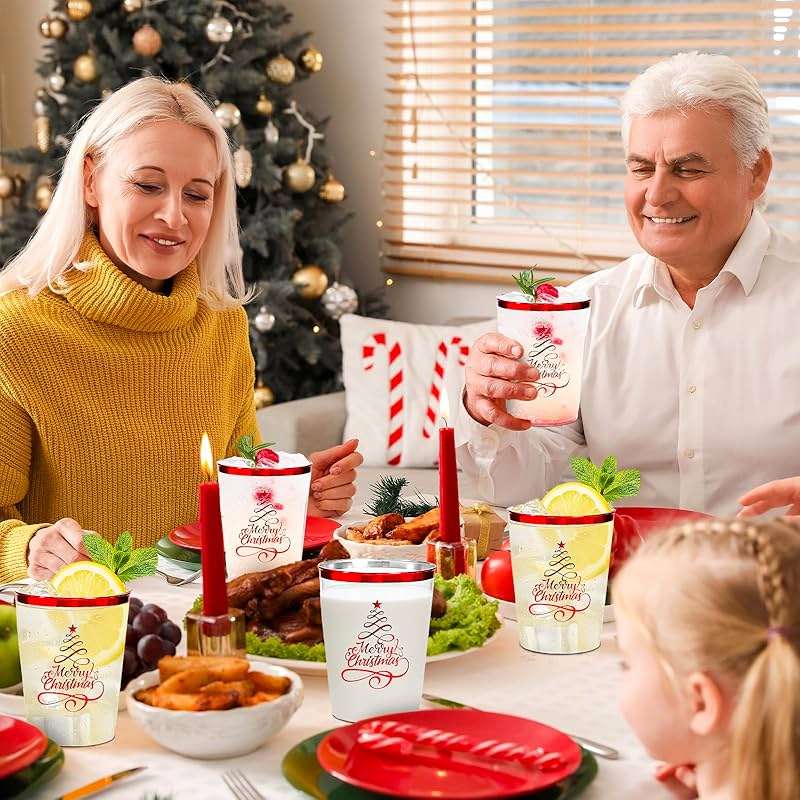 FYSUIMU 50Pcs Christmas Plastic Cups 10 Oz Xmas Tree Party Drinking Cup Disposable Clear Wine Glasses for Holiday Party Supplies - Image 4