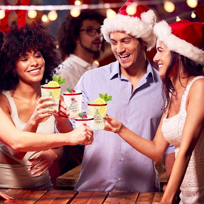 FYSUIMU 50Pcs Christmas Plastic Cups 10 Oz Xmas Tree Party Drinking Cup Disposable Clear Wine Glasses for Holiday Party Supplies - Image 5