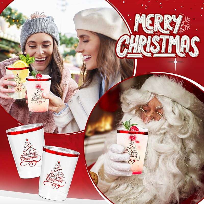 FYSUIMU 50Pcs Christmas Plastic Cups 10 Oz Xmas Tree Party Drinking Cup Disposable Clear Wine Glasses for Holiday Party Supplies - Image 7