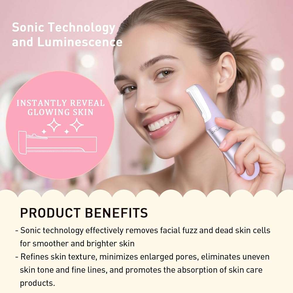 Dermaplane Razor for Women Face, Dermaplaning Tool for Face, Sonic Exfoliation & Peach Fuzz-Hair Removal System with 10 Dermaplaning Blades, Twilight Purple - Image 2