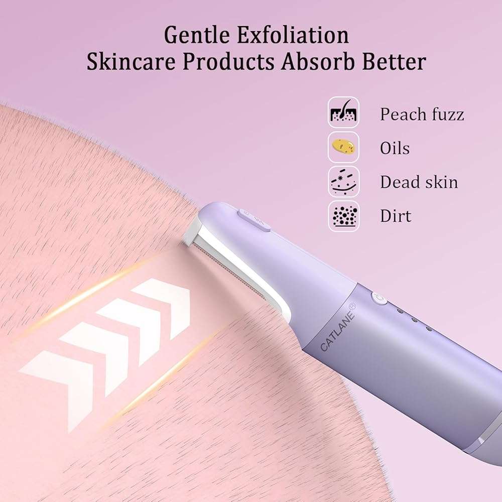 Dermaplane Razor for Women Face, Dermaplaning Tool for Face, Sonic Exfoliation & Peach Fuzz-Hair Removal System with 10 Dermaplaning Blades, Twilight Purple - Image 4