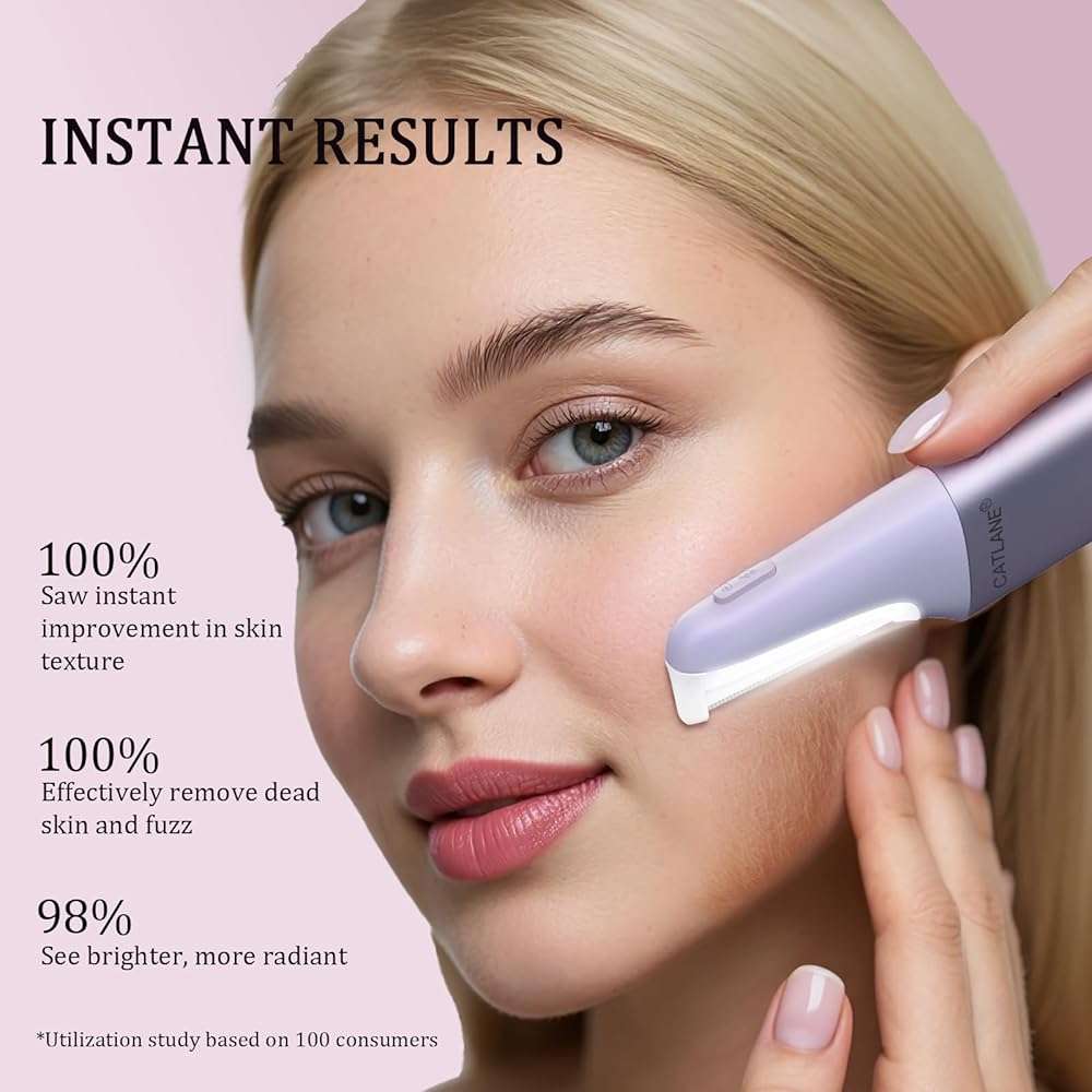 Dermaplane Razor for Women Face, Dermaplaning Tool for Face, Sonic Exfoliation & Peach Fuzz-Hair Removal System with 10 Dermaplaning Blades, Twilight Purple - Image 5