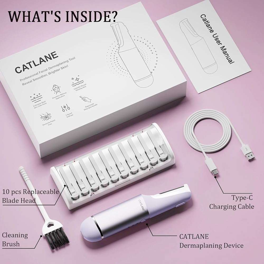 Dermaplane Razor for Women Face, Dermaplaning Tool for Face, Sonic Exfoliation & Peach Fuzz-Hair Removal System with 10 Dermaplaning Blades, Twilight Purple - Image 7
