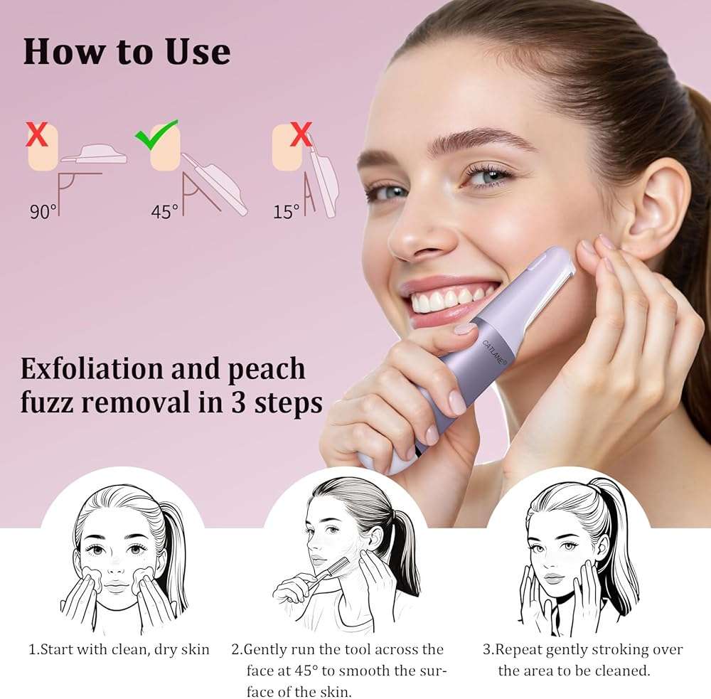 Dermaplane Razor for Women Face, Dermaplaning Tool for Face, Sonic Exfoliation & Peach Fuzz-Hair Removal System with 10 Dermaplaning Blades, Twilight Purple - Image 9
