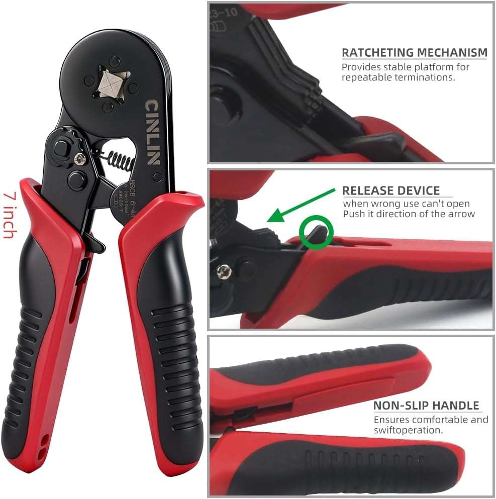 Ferrule Crimping Tool Kit - Square Ferrule Crimper Plier (AWG 23-7) with 1380pcs Wire End-Sleeves Red copper Terminals Kit - Image 2