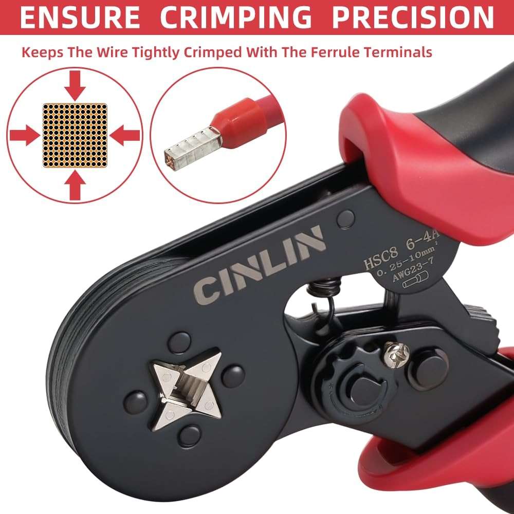 Ferrule Crimping Tool Kit - Square Ferrule Crimper Plier (AWG 23-7) with 1380pcs Wire End-Sleeves Red copper Terminals Kit - Image 3