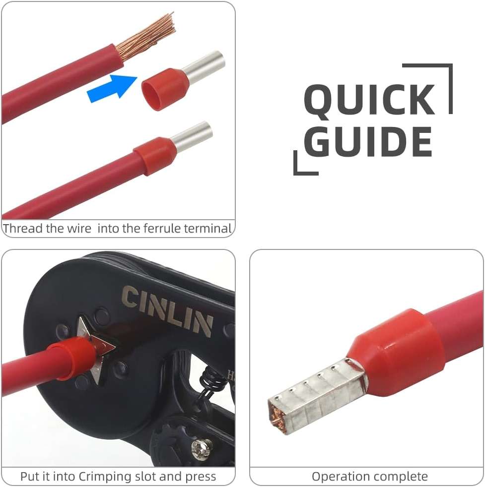 Ferrule Crimping Tool Kit - Square Ferrule Crimper Plier (AWG 23-7) with 1380pcs Wire End-Sleeves Red copper Terminals Kit - Image 4