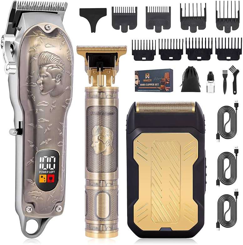 Professional Hair Clipper Set, Men's Hair Clipper, T-Shaped sideburn Trimmer, Electric Shaver,Nose Hair Trimmer,Beauty Salon kit for Hair Cutting and Shaving. (Gold) - Image 1