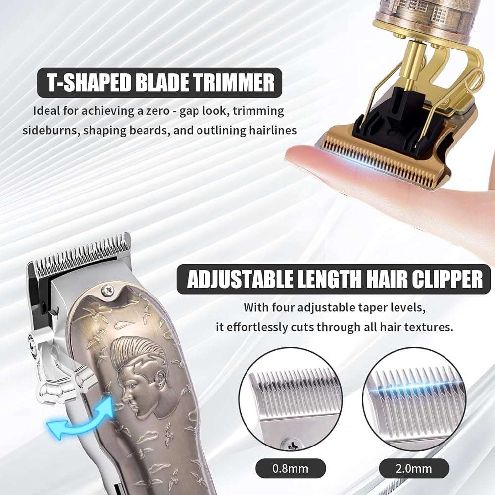 Professional Hair Clipper Set, Men's Hair Clipper, T-Shaped sideburn Trimmer, Electric Shaver,Nose Hair Trimmer,Beauty Salon kit for Hair Cutting and Shaving. (Gold) - Image 2
