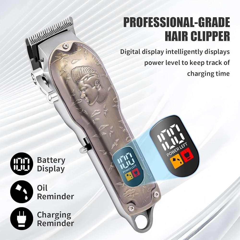 Professional Hair Clipper Set, Men's Hair Clipper, T-Shaped sideburn Trimmer, Electric Shaver,Nose Hair Trimmer,Beauty Salon kit for Hair Cutting and Shaving. (Gold) - Image 3