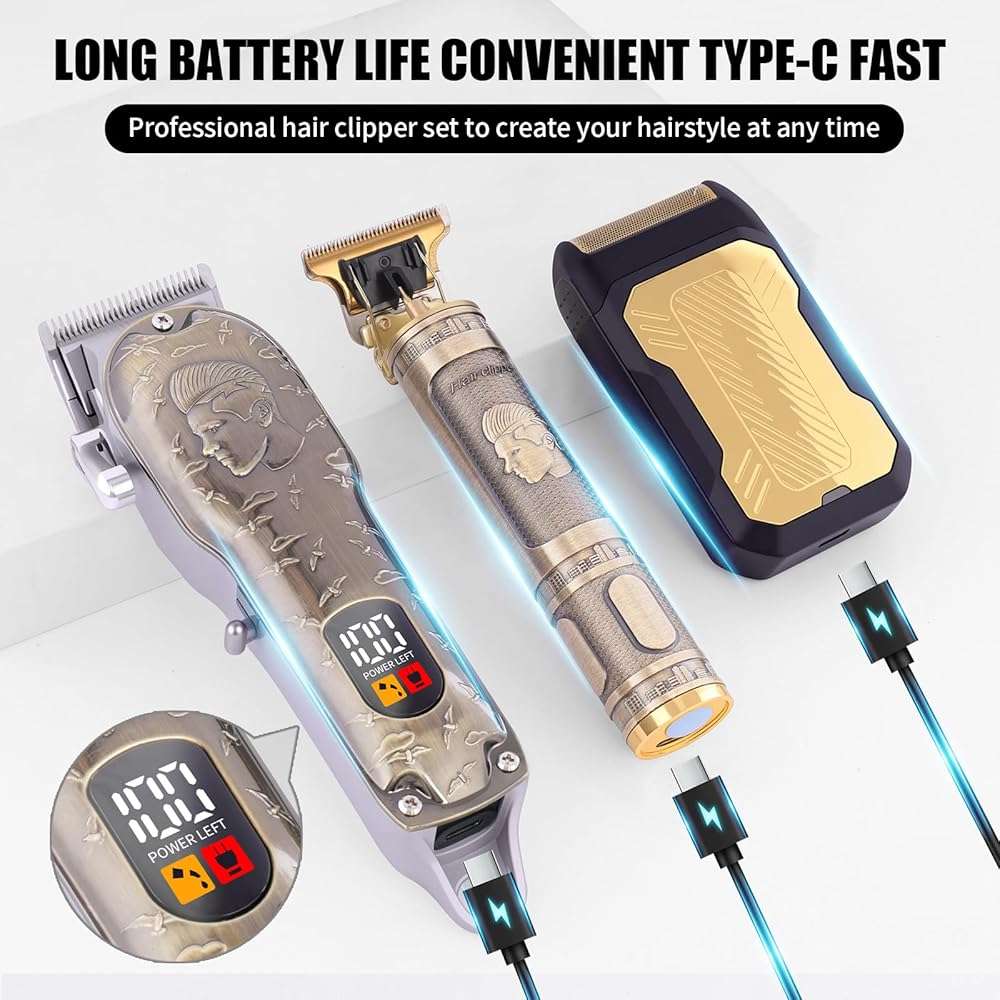 Professional Hair Clipper Set, Men's Hair Clipper, T-Shaped sideburn Trimmer, Electric Shaver,Nose Hair Trimmer,Beauty Salon kit for Hair Cutting and Shaving. (Gold) - Image 5