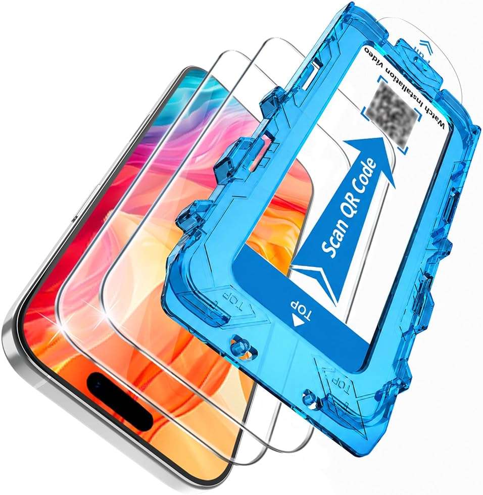 JZG 2 Pack Screen Protector for iPhone 17 [6.3 Inch], Tempered Glass with Auto-Alignment Dust-Free Install Tray, 9H Hardness, Case Friendly, HD Clear Anti-Scratch Film - Easy 1-Pull Installation - Image 1