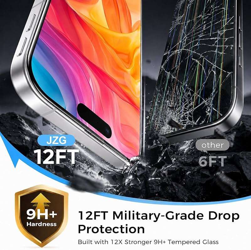 JZG 2 Pack Screen Protector for iPhone 17 [6.3 Inch], Tempered Glass with Auto-Alignment Dust-Free Install Tray, 9H Hardness, Case Friendly, HD Clear Anti-Scratch Film - Easy 1-Pull Installation - Image 2