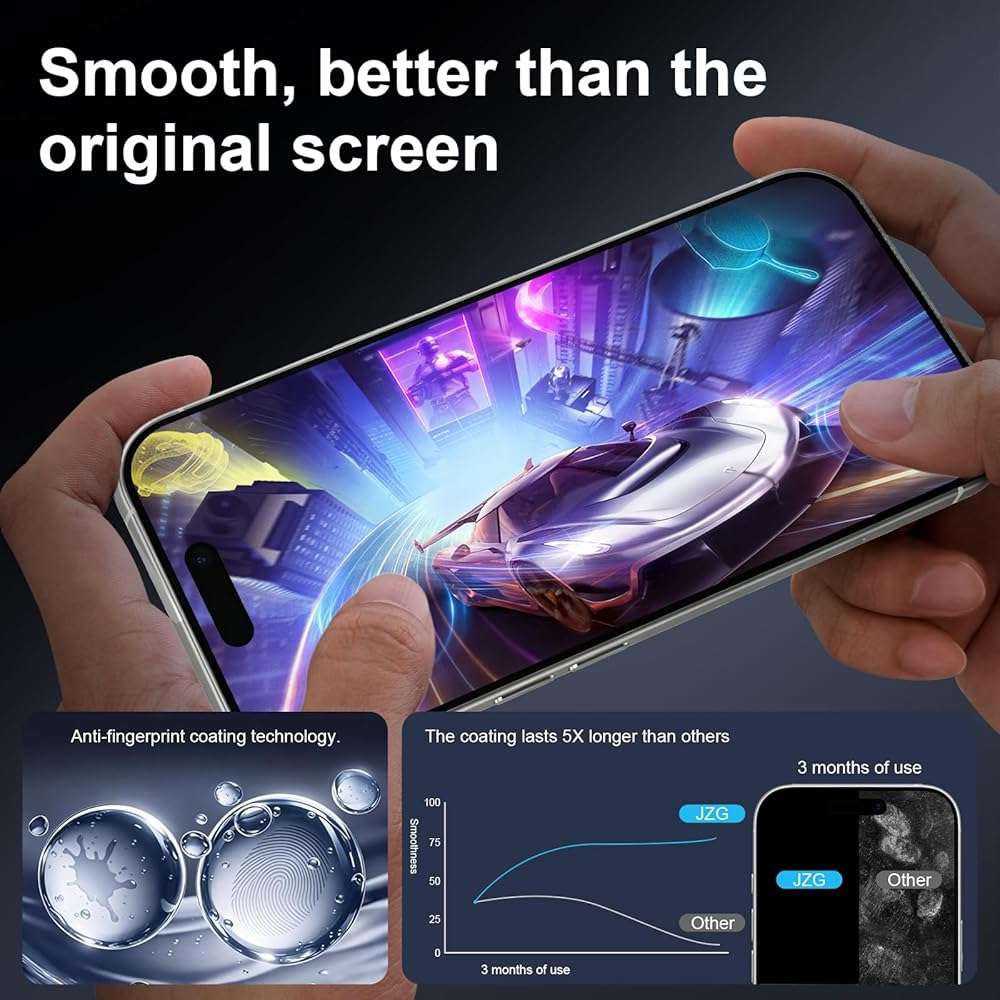 JZG 2 Pack Screen Protector for iPhone 17 [6.3 Inch], Tempered Glass with Auto-Alignment Dust-Free Install Tray, 9H Hardness, Case Friendly, HD Clear Anti-Scratch Film - Easy 1-Pull Installation - Image 7