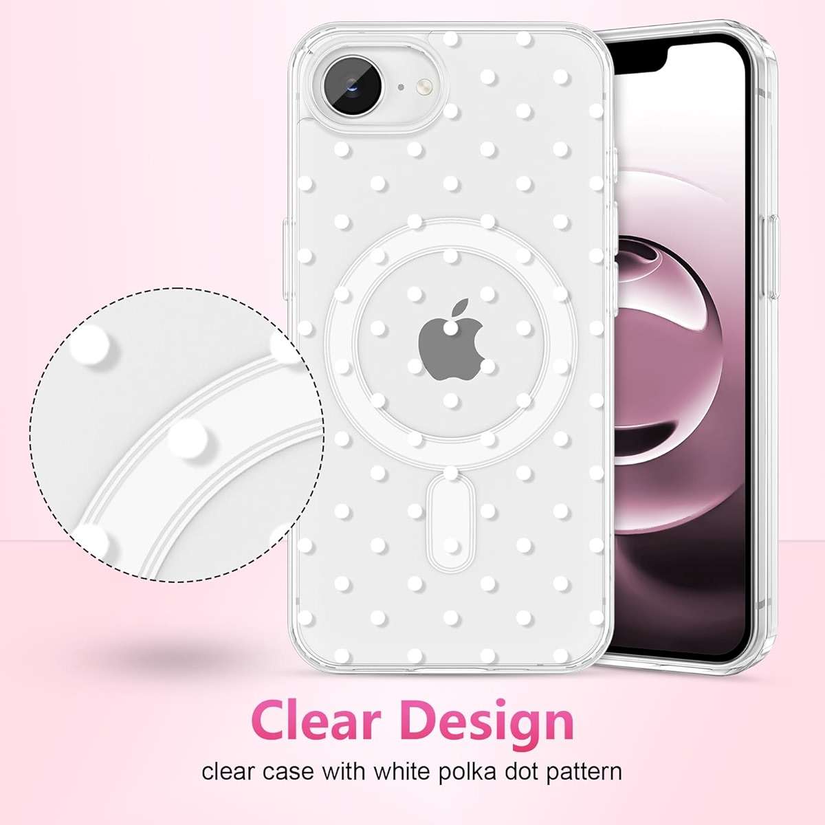 ZTOFERA Magnetic for iPhone 16E/iPhone 17E Case,Cute Polka Dot Phone Case Aesthetic Striped Clear Trendy Slim Soft Shockproof Protective Phone Cover for Women Girls,White Dot - Image 2