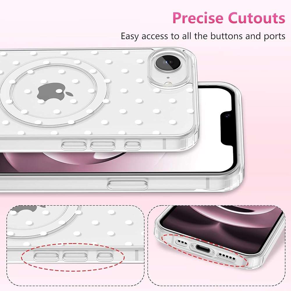 ZTOFERA Magnetic for iPhone 16E/iPhone 17E Case,Cute Polka Dot Phone Case Aesthetic Striped Clear Trendy Slim Soft Shockproof Protective Phone Cover for Women Girls,White Dot - Image 3