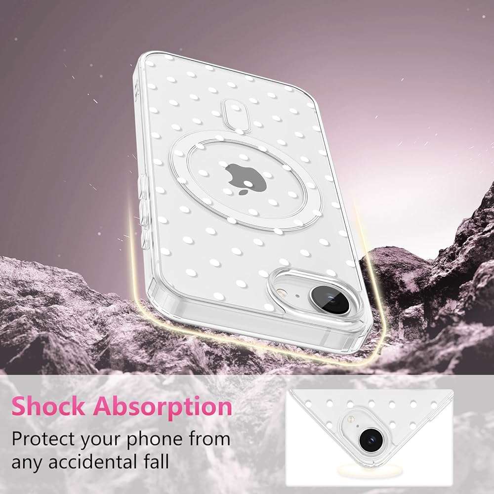 ZTOFERA Magnetic for iPhone 16E/iPhone 17E Case,Cute Polka Dot Phone Case Aesthetic Striped Clear Trendy Slim Soft Shockproof Protective Phone Cover for Women Girls,White Dot - Image 5
