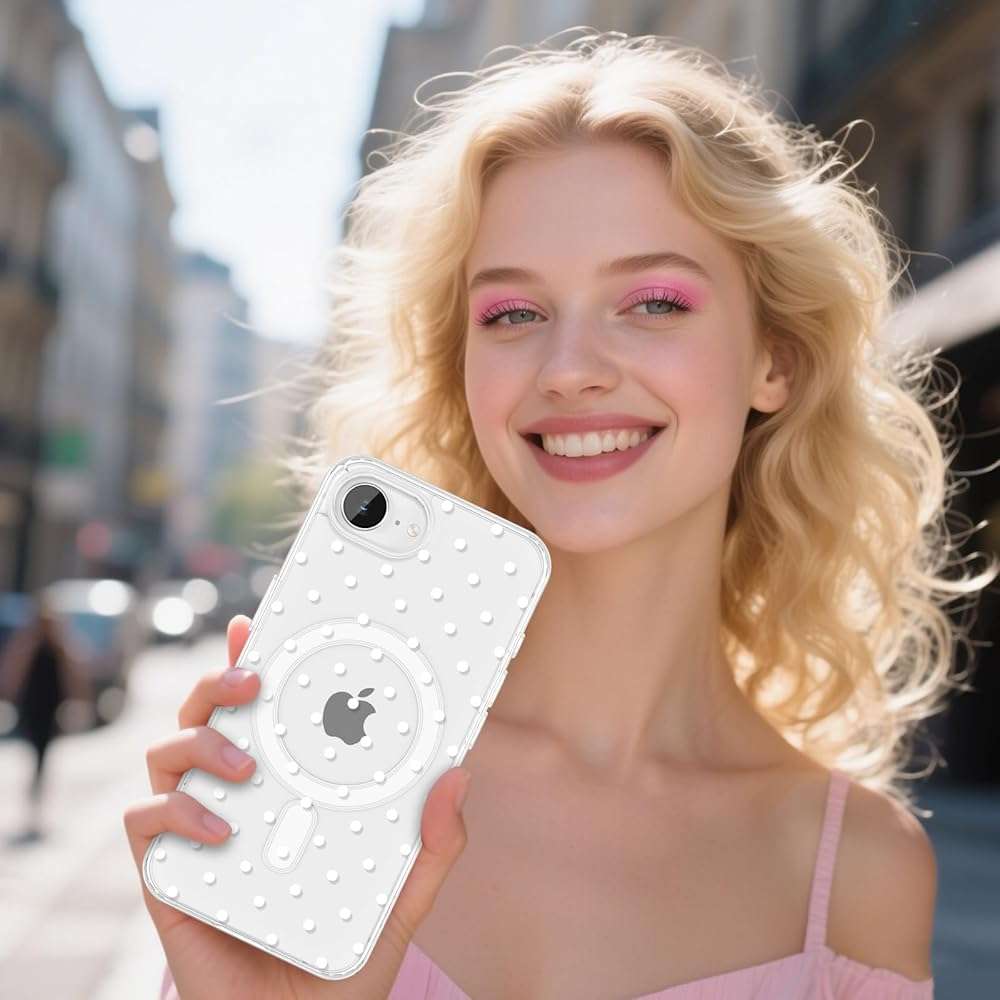 ZTOFERA Magnetic for iPhone 16E/iPhone 17E Case,Cute Polka Dot Phone Case Aesthetic Striped Clear Trendy Slim Soft Shockproof Protective Phone Cover for Women Girls,White Dot - Image 6