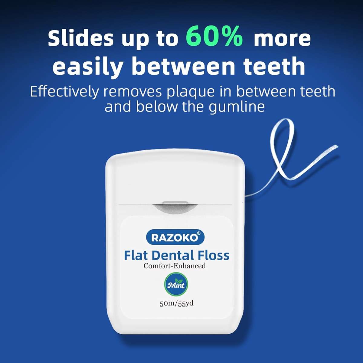 RAZOKO Flat Dental Floss, PFAS & PTFE Free, Shred Resistant, Kid-Friendly Gentle on Gums, Ultra-Smooth for Deep Cleaning, Mint, 4 Spools (220 Yd Total) - Image 5