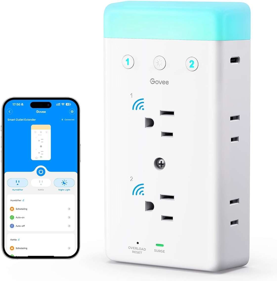 Govee Smart Plug Outlet Extender, 3-Sided Smart Power Strips with 2 Smart Outlets & 2 USB Ports with RGB Night Light, APP & Voice Control, Surge & Overload Protection for Home Office - Image 1