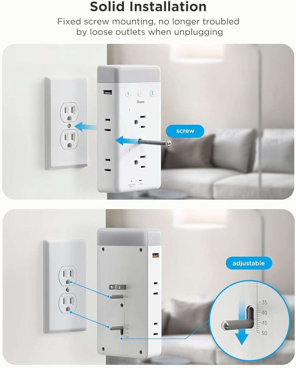 Govee Smart Plug Outlet Extender, 3-Sided Smart Power Strips with 2 Smart Outlets & 2 USB Ports with RGB Night Light, APP & Voice Control, Surge & Overload Protection for Home Office - Image 6