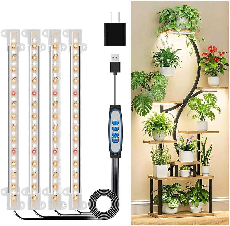Kullsinss 8 inches LED Grow Light Strips, Full Spectrum Plant Lights for Indoor Growing with 6/12/16H Timer, 3 Color Modes, 5 Dimmable Levels, Grow Lamp for Seedling, Perfect for Indoor Plant Stand - Image 1