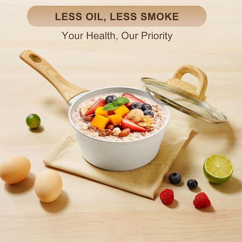 EWFEN 25 Pcs Pots and Pans Set, Nonstick Ceramic Cookware Sets, Healthy Non-Toxic, Large Capacity, Induction Compatible, Cooking Set with Frying Pans & Saucepans, PFAS/PTFE/PFOA Free, Cream White - Image 6