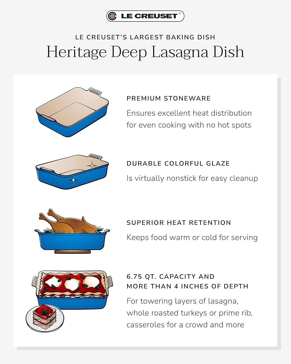 Le Creuset Stoneware Heritage Deep Rectangular Lasagna Dish, 6.75 qt., Cerise - Image 7
