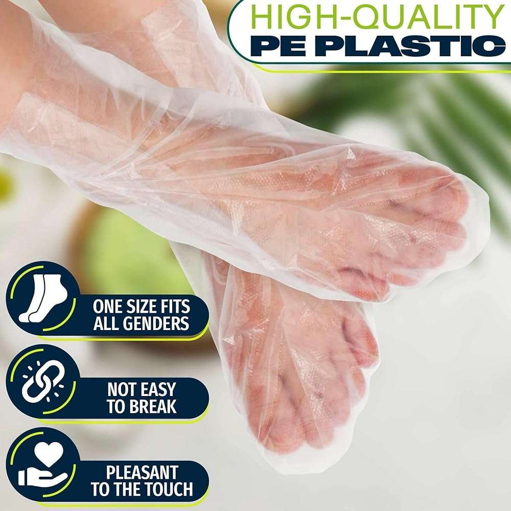 400 Pcs Disposable Moisturizing Foot Covers, Ribbed Anti-Slip Design with Stickers for Secure Fit, Plastic Foot Bags for Moisturizing, Hydration, Home Use, Spa, Pedicure, Trial Shoe, Paraffin Wax Bags - Image 6