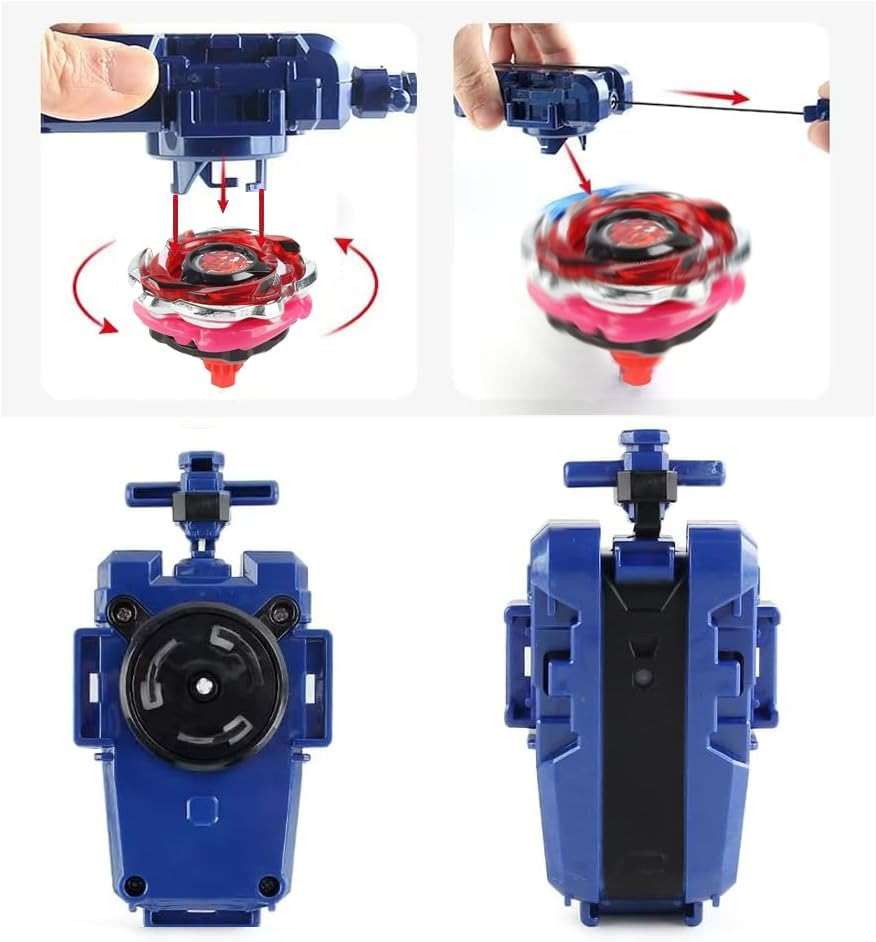 Burst Gyro All in One Portable Battle Arena Set, 4 Metal Fusion Attack Spinning Tops with 2 Two-Way Launchers & 2 Handles, Gyro Battling Game Toy Gift for Kids Boys Ages 6 7 8 9 10+ (CX01-4A) - Image 4