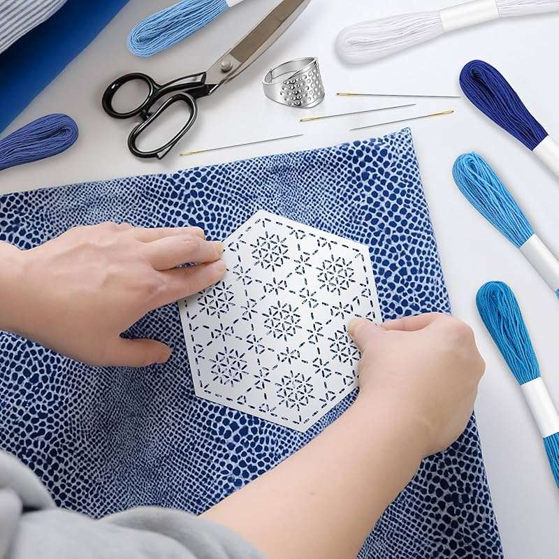 37 Pcs Sashiko Thread Kit Sashiko Needles Cotton Thimble Sashiko Patterns Embroidery Projects for Sewing Hand Quilting Mending Supplies - Image 2