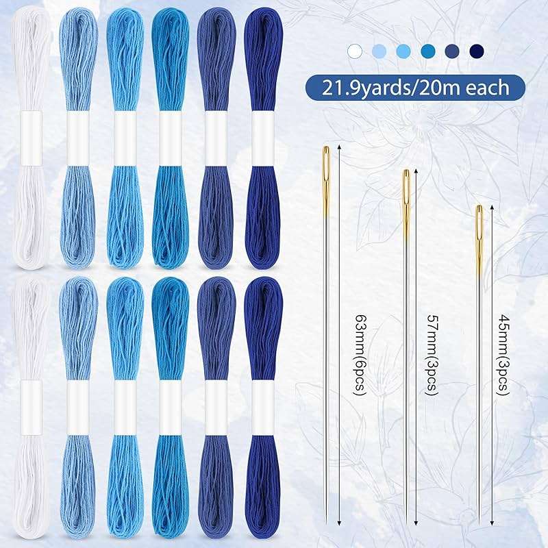 37 Pcs Sashiko Thread Kit Sashiko Needles Cotton Thimble Sashiko Patterns Embroidery Projects for Sewing Hand Quilting Mending Supplies - Image 4