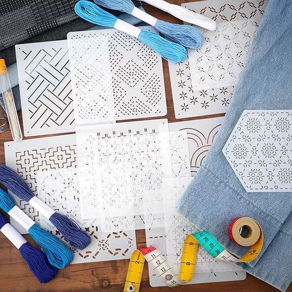 37 Pcs Sashiko Thread Kit Sashiko Needles Cotton Thimble Sashiko Patterns Embroidery Projects for Sewing Hand Quilting Mending Supplies - Image 5